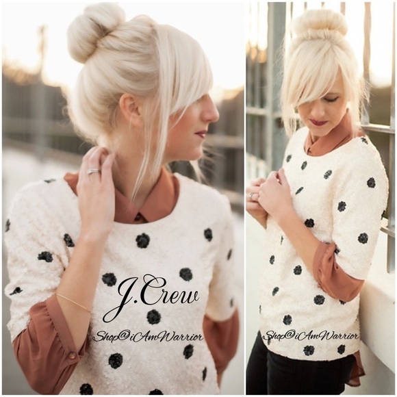 J.Crew ivory & black sequin polka-dot short sleeve top *shop@iamwarrior - Picture 2 of 16